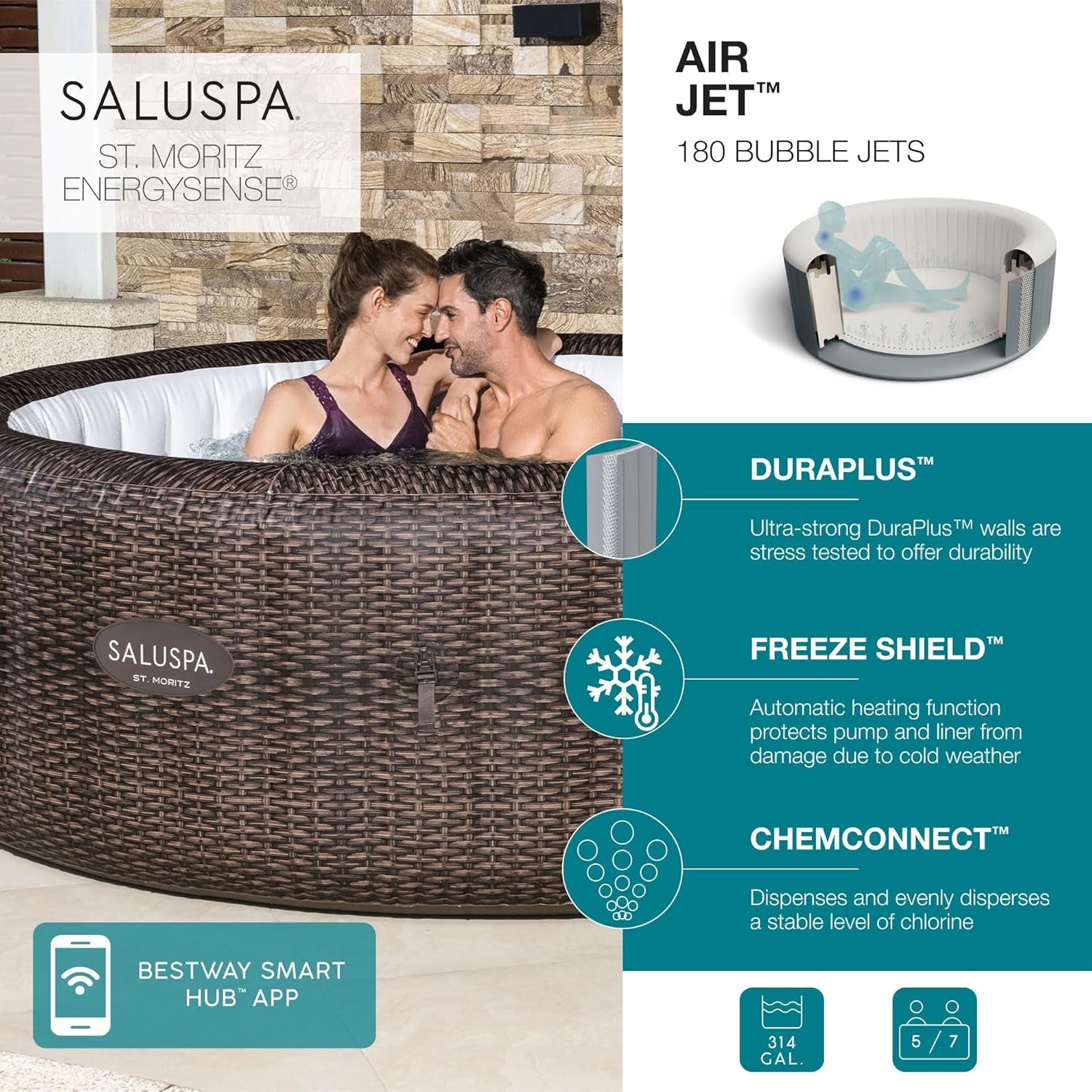 227102da8d1486c22a0ae7ed753f31fb_b54e4bfb-1716-4e9a-b70d-42910f432104-1.jpg SaluSpa St Moritz Inflatable Hot Tub 7 Person 180 Jets