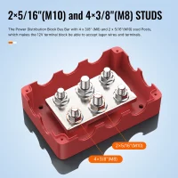 500A Bus Bar Waterproof Power Distribution Block with 2*5/16" 2*3/8" Studs 48V DC Automotive Marine Battery Terminal Block