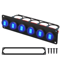 6 Gang Switch Panel 12V 20A Waterproof Round Rocker Switch Panel Blue LED Lighted 12 Volt Marine Toggle Switch Panel for Car