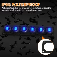 6 Gang Switch Panel 12V 20A Waterproof Round Rocker Switch Panel Blue LED Lighted 12 Volt Marine Toggle Switch Panel for Car