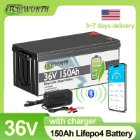 TCBWORTH 36V 150Ah LiFePO4 Battery with Charger,Built in 100A BMS,for Trolling Motor,RV,Solar Energy Storage,Golf Cart,Marine