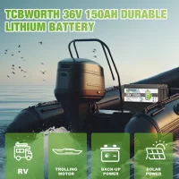 TCBWORTH 36V 150Ah LiFePO4 Battery with Charger,Built in 100A BMS,for Trolling Motor,RV,Solar Energy Storage,Golf Cart,Marine