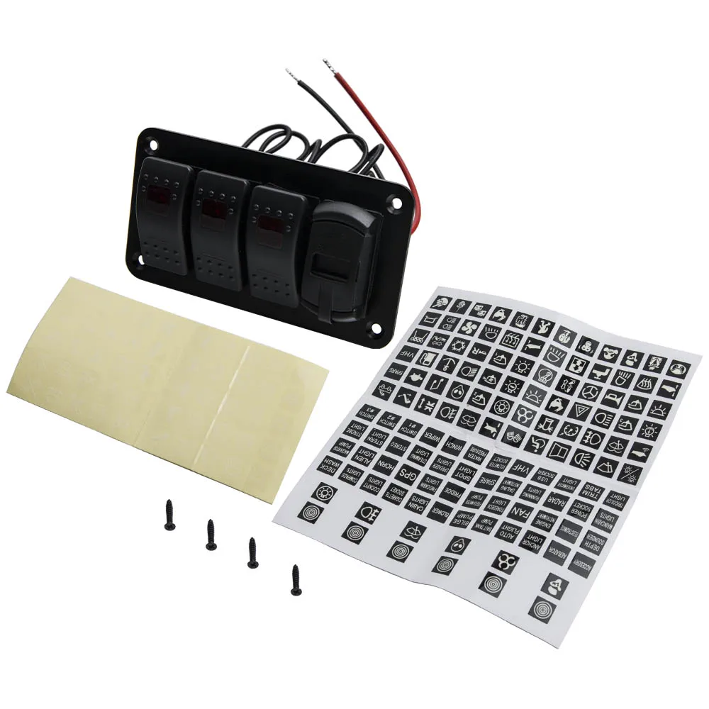 S7172e063c6624d40b50be7c236017f32U.webp 4-Gang Toggle Rocker Switch Panel w/ USB Red LED for Car Boat Marine RV Truck
