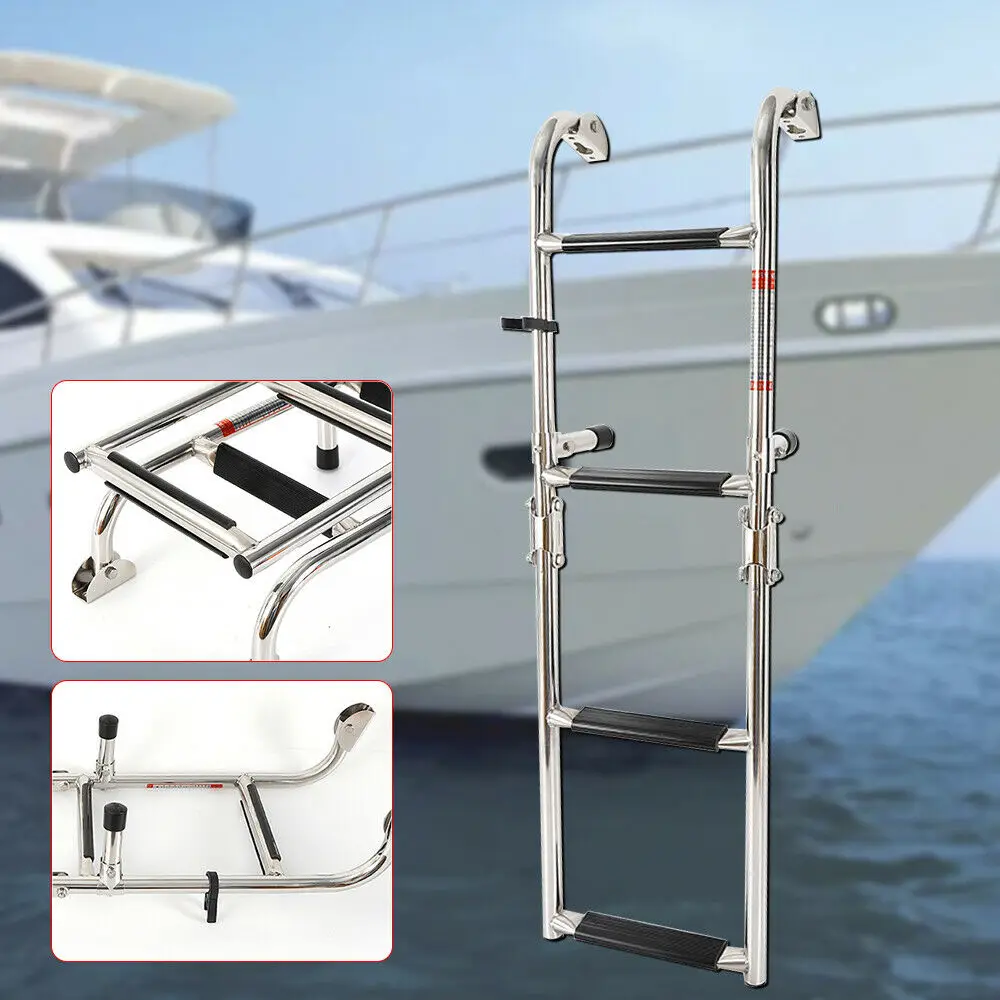 S36e1ff30ec7243b29e45fdd4fda80e6fM.webp Folding Marine Deck Ladder Stainless Steel Telescoping and Portable Deck Ladder Large Load-Bearing 300 Pounds