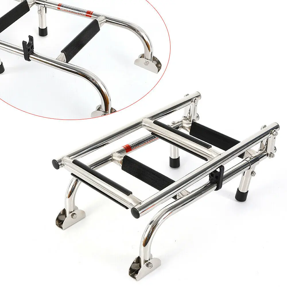 S4962094e52d742a9af2a4802a44b2da4s.webp Folding Marine Deck Ladder Stainless Steel Telescoping and Portable Deck Ladder Large Load-Bearing 300 Pounds