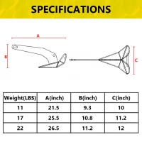 11lb/17lb/22 lbs Triangle Boat Anchor, 316 Stainless Steel Delta-Style Anchor, Heavy Duty Wing Style Triangular Anchor 11lb/17lb/22 lbs Triangle Boat Anchor, 316 Stainless Steel Delta-Style Anchor, Heavy Duty Wing Style Triangular Anchor