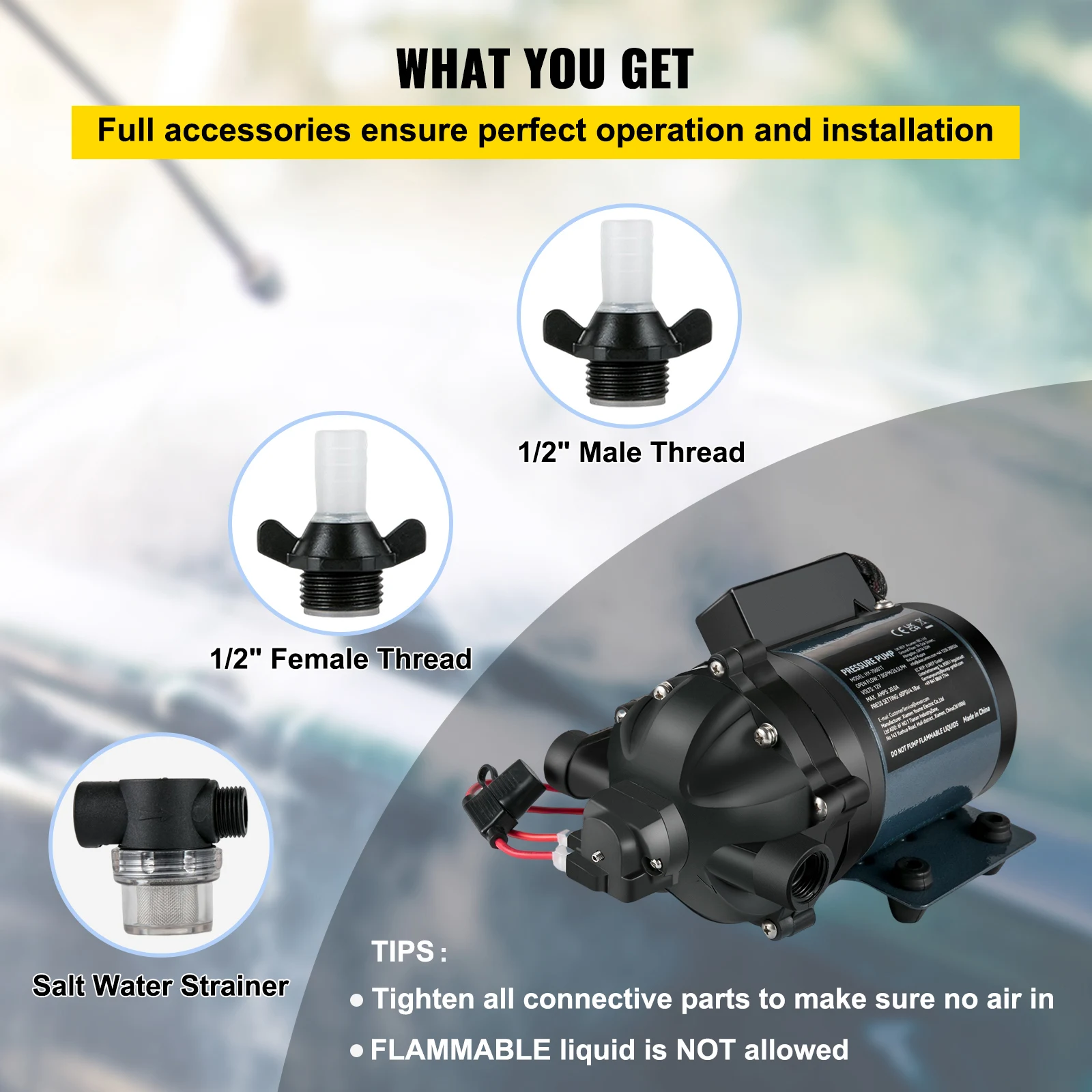 S19e067d257b847a6b17917820fe775187.webp SucceBuy Washdown Pump 12V RV Water Pump 7 GPM 60 PSI Max. 10FT Lift Self Priming for Marine Deck, Yacht, Caravan Motorhome Boat