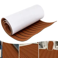 240x60cm/95x24in Boat Flooring EVA Foam Decking Sheet Faux Teak Marine Mat, 6mm Thick Non-Slip Self-Adhesive RV Yacht Carpet Pad