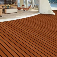 240x60cm/95x24in Boat Flooring EVA Foam Decking Sheet Faux Teak Marine Mat, 6mm Thick Non-Slip Self-Adhesive RV Yacht Carpet Pad