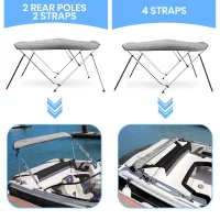3 Bow 6'L X 46"H X 79"-84"W 600D Polyester Boat Bimini Kits Boat Tops 3 Bow 6'L X 46"H X 79"-84"W 600D Polyester Boat Bimini Kits Boat Tops