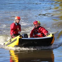 Inflatable Catamaran 3.3m (10'8) Fishing Boat With Motor Engine For Pulling Casualties From The Water In Rescue Situations Inflatable Catamaran 3.3m (10'8) Fishing Boat With Motor Engine For Pulling Casualties From The Water In Rescue Situations