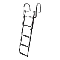 4 Step Stainless Boat Boarding Telescoping Ladder Sliding Folding Swimming Launching Ladder With Handrail