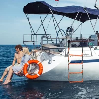 Boat Rope Ladder 600lbs Folding 4-Step Fishing Boat Rope Ladder Marine Climbing Stairs for Travel Outdoor Yacht Water Activities