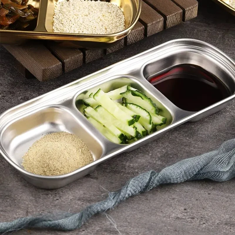 S17612df1027c4c73a6f8e1f3bca51b5fQ.webp 304 Stainless Steel 3-compartment Dip Tray Seasoning Sauce Seasoning Tray BBQ Restaurant Cutlery