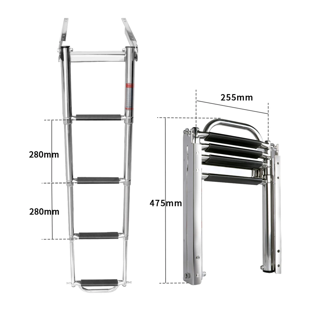 S67a39d194b034dce895dadbb3e57e8e04.webp Boat Accessories Marine 4 Step Under Platform Boat Ladder Stainless Steel Boarding Telescoping Ladder With The Handle