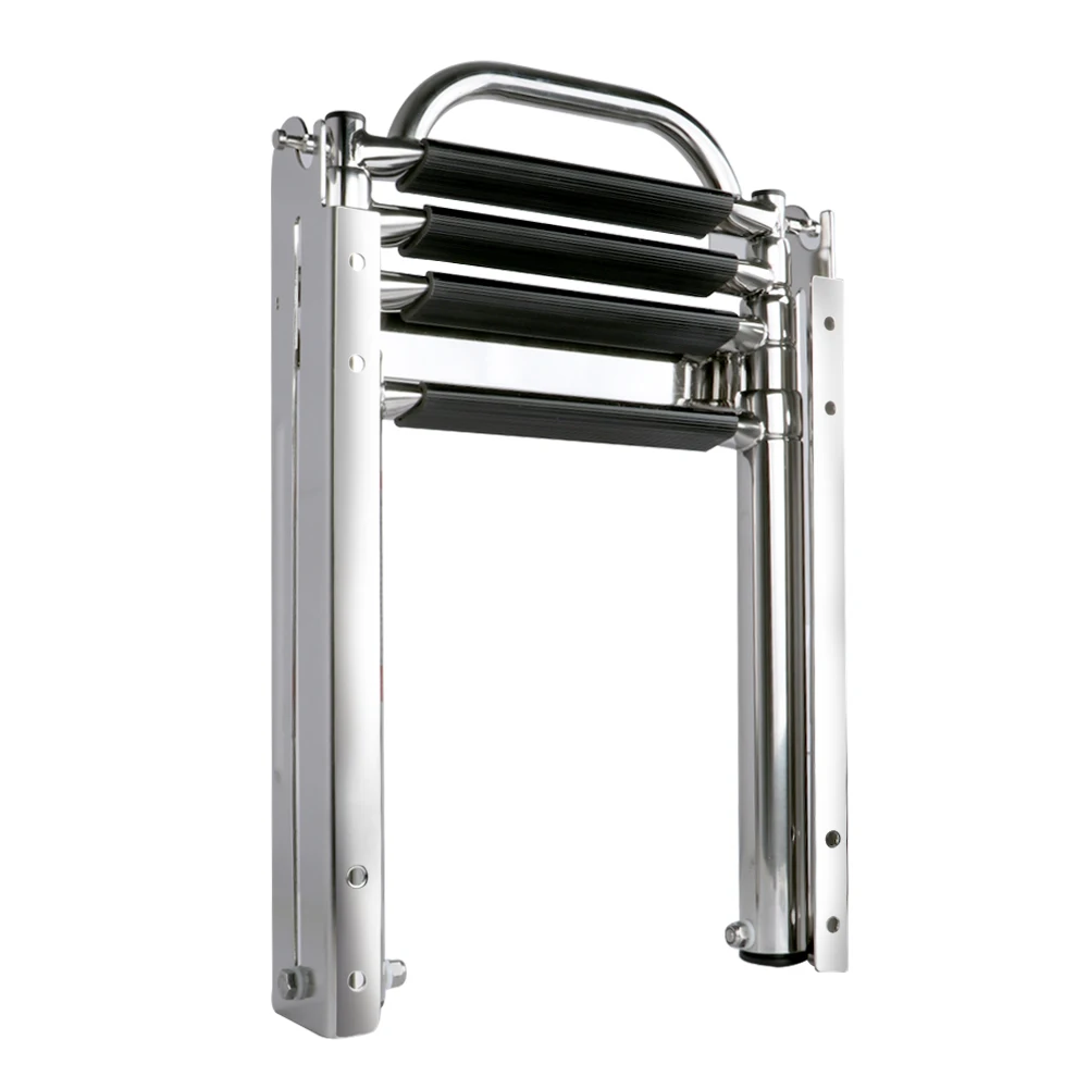 S91de10584af84247acde48f48e105157O.webp Boat Accessories Marine 4 Step Under Platform Boat Ladder Stainless Steel Boarding Telescoping Ladder With The Handle