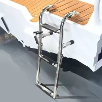 Stainless Steel 3 Step Folding Boat Ladder 2+1 Steps Portable Swim Ladder Telescoping Stepladder for Marine Yacht Boat and More