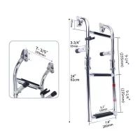 Stainless Steel 3 Step Folding Boat Ladder 2+1 Steps Portable Swim Ladder Telescoping Stepladder for Marine Yacht Boat and More