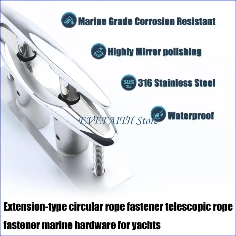 S75e9c9c99b4549ff938f6284e6c501c19.webp 124B 316 Stainless Flush Mount Deck Cleats Lift with Backing Plate Heavy Duty Cleat