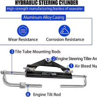 Marine Boat 200HP Hydraulic Outboard Steering System Kit With Steering Wheel,Hydraulic Cylinder,Helm Pump,Tubing