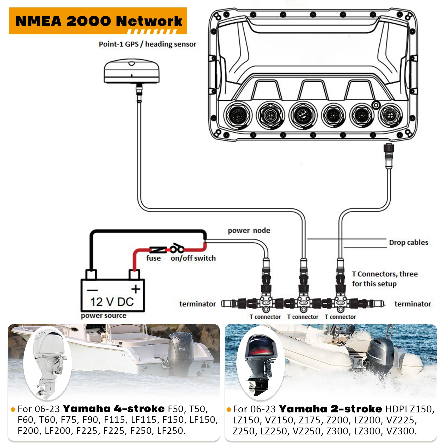 S7f23205b8a9248ada5525844a4a4ffd4n.webp Engine Interface Cable NMEA 2000 & "T" 000-0120-37 For Yamaha Outboard 2006-2023