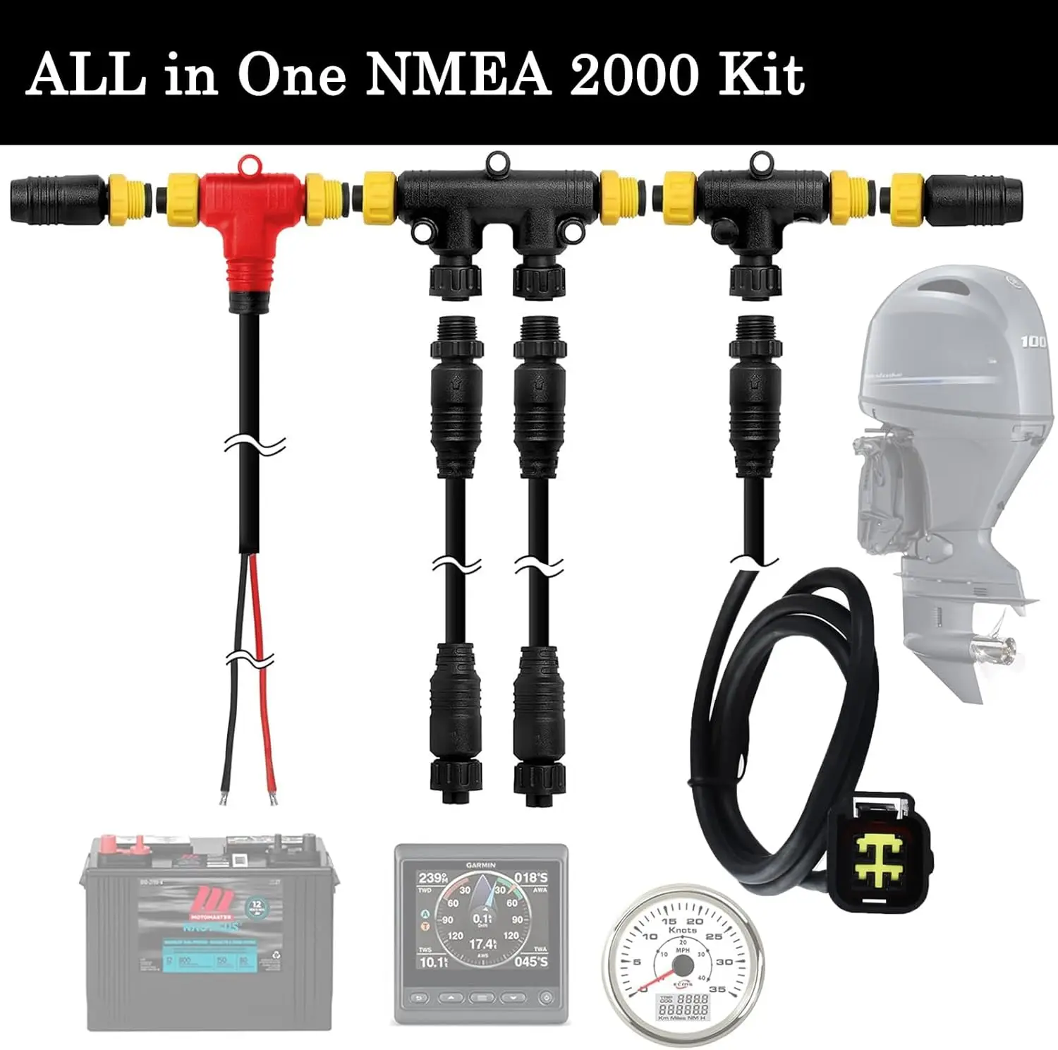 S2a2acb7073374bfb8887b6cda475ad94h-1.webp NMEA 2000 Starter Kit and Engine Interface Cable for Yamaha Outboard Engine 2006-2023 Bundle, Dual Tees Kits Terminators Marine