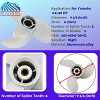 Outboard Propeller For Yamaha 9.9hp 15hp 20hp 9 1/4x8 Boat Aluminum Alloy Screw 3 Blade 8 Spline Marine Engine 683-45947-00-EL