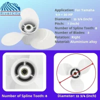 RiverCity Outboard Propeller 11 3/4x7 For Yamaha 9.9HP 15HP F20 Boat Motor Aluminum Alloy Screw 8 Spline Marine  Engine Part