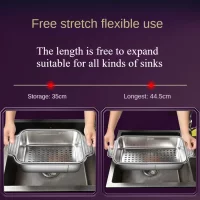 Stainless steel telescopic sink filter basket, adjustable length, used for cleaning fruits, draining spaghetti and dishes