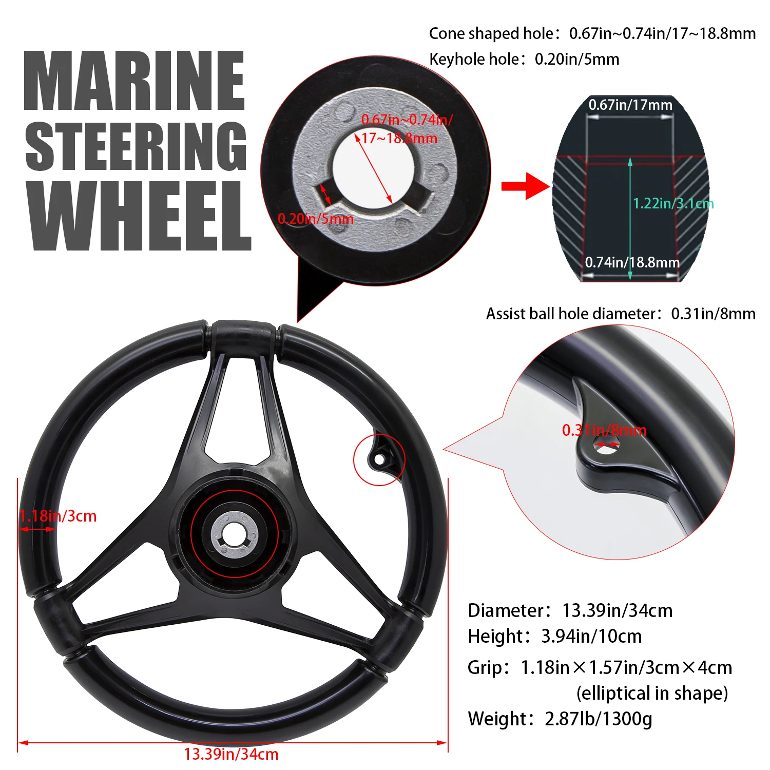 Sf8a8e2010fa14df189a607853de9551br-1.webp GT Marine Steering Wheel, polyamide marine boat front operation outboard motor console steering direction control rudde